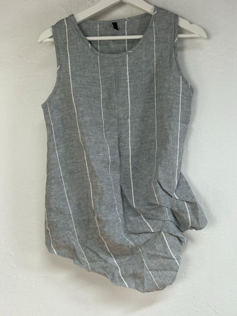 Inizio Linen Sleeveless Asymmetric Top Gray White Stripe Tank Blouse Large Italy